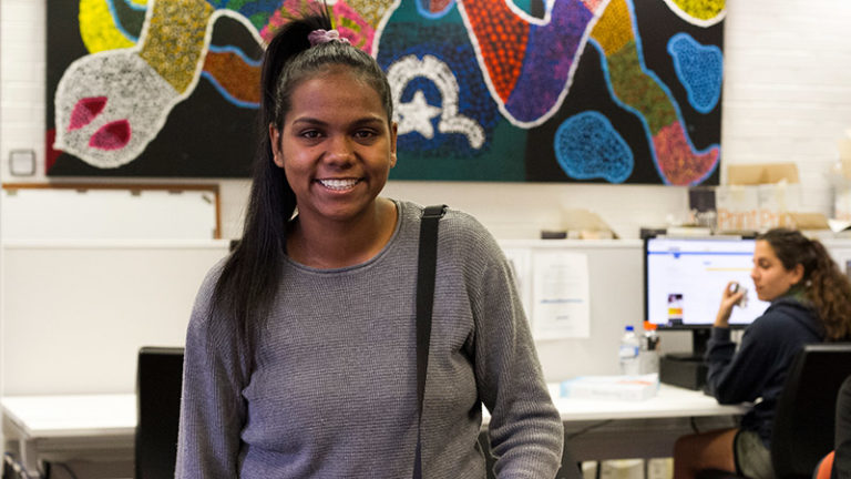 Student in computer lab at the Centre for Aboriginal Studies