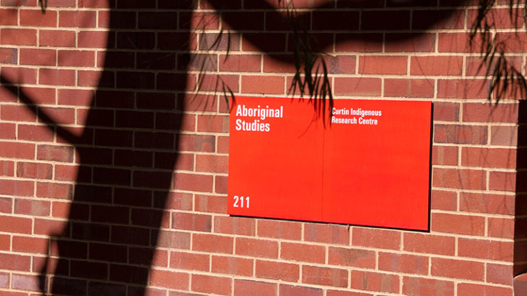Sign that says 'Aboriginal Studies' on the Centre for Aboriginal Studies building